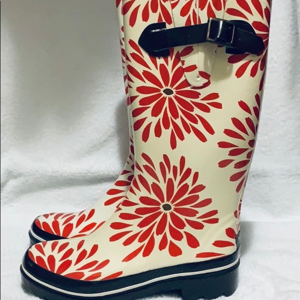 NWT Kate Spade Cream & Red Flower Rain Boots